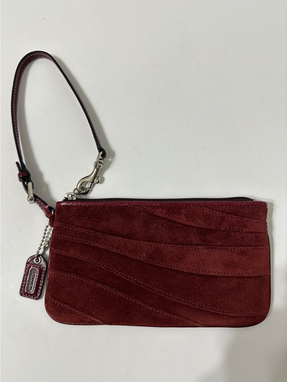 VTG COACH Y2K Burgundy Suede Wave Patchwork Wristlet